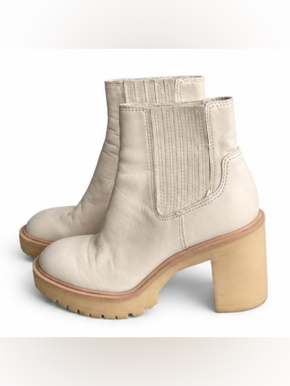 Dolce Vita Huey Ivory Leather Lug Sole Boots Size 7.5